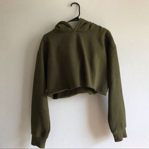 Olive Green Cropped Hoodie